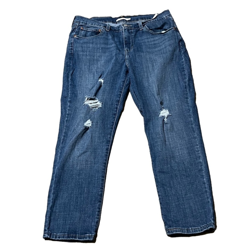 LEVI Strauss & Co Boyfriend Women’s Distressed Denim Blue Jeans (Sz 33)